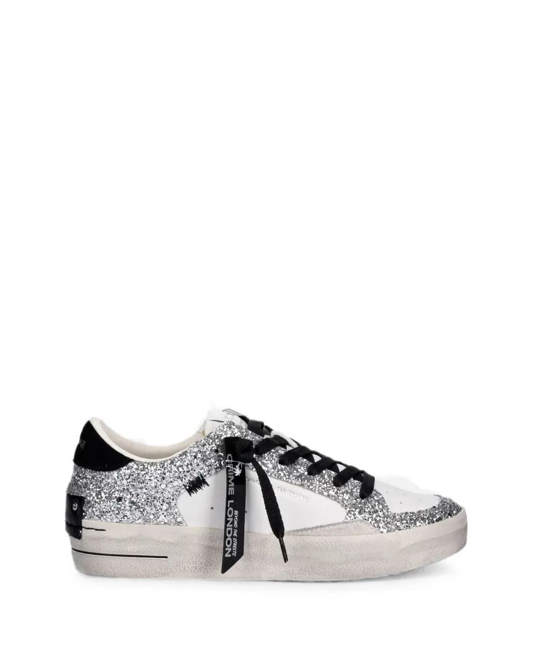 Crime London White Glitter-Embellished Sneakers