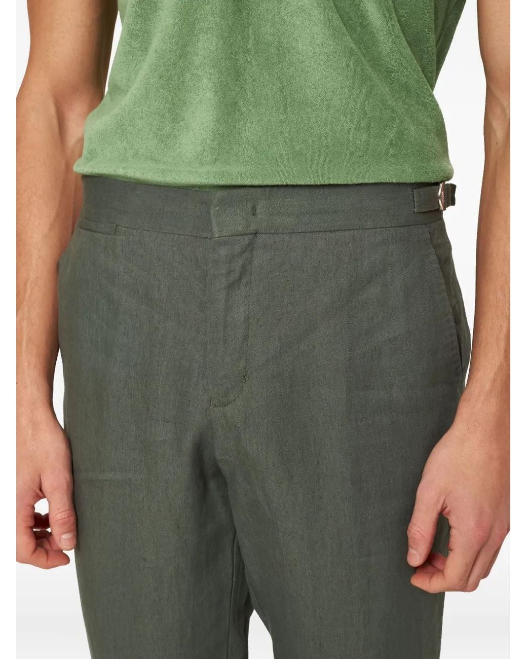 Orlebar Brown Green Buckle-Strap Detailing Trousers for men