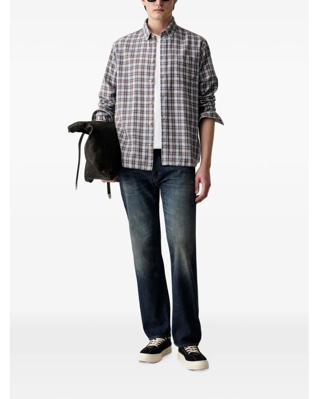 Les Deux Gray Check-Pattern Button-Down Shirt for men