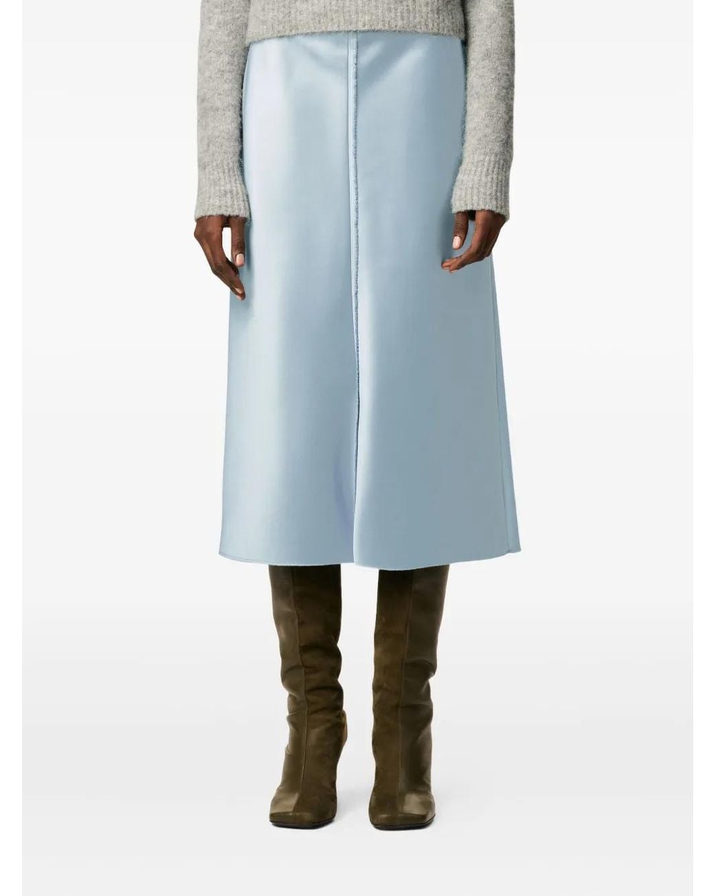 AMI Midi-Rok Met Gerafelde Rand in het Blue
