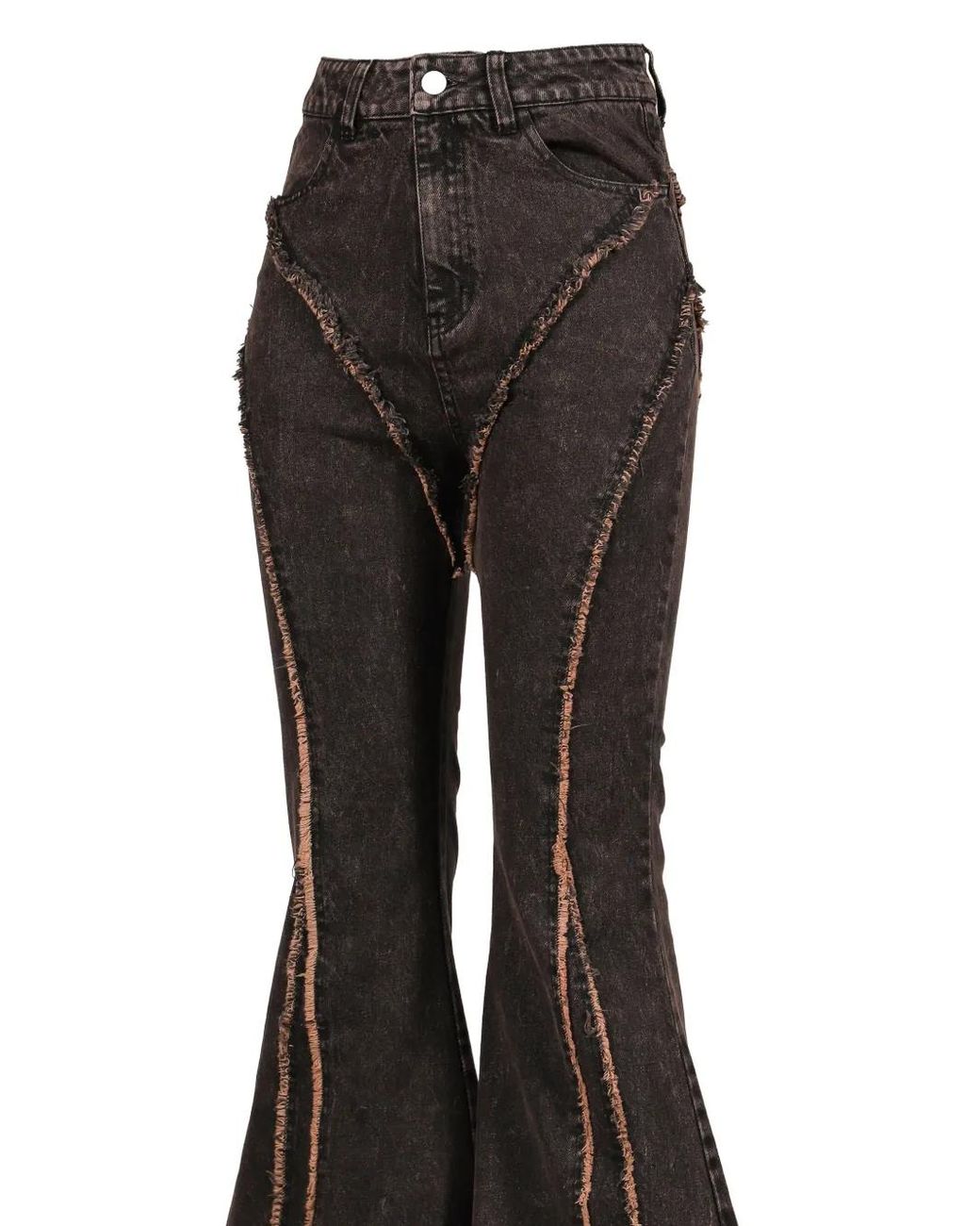VIVAMUS Black Frayed-Seam Flared Jeans