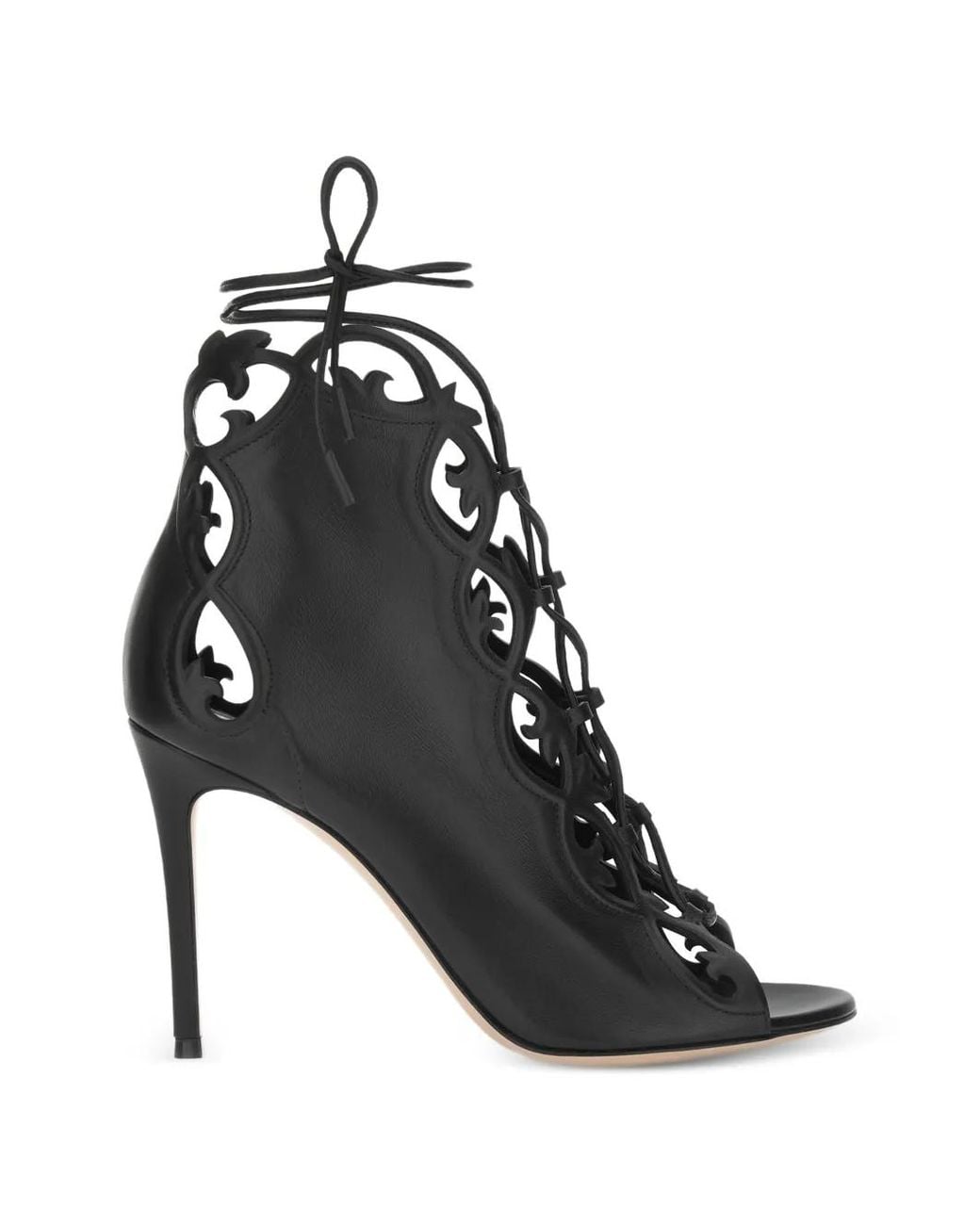 Gianvito Rossi Black Laser-Cut Lace-Up Ankle Boots