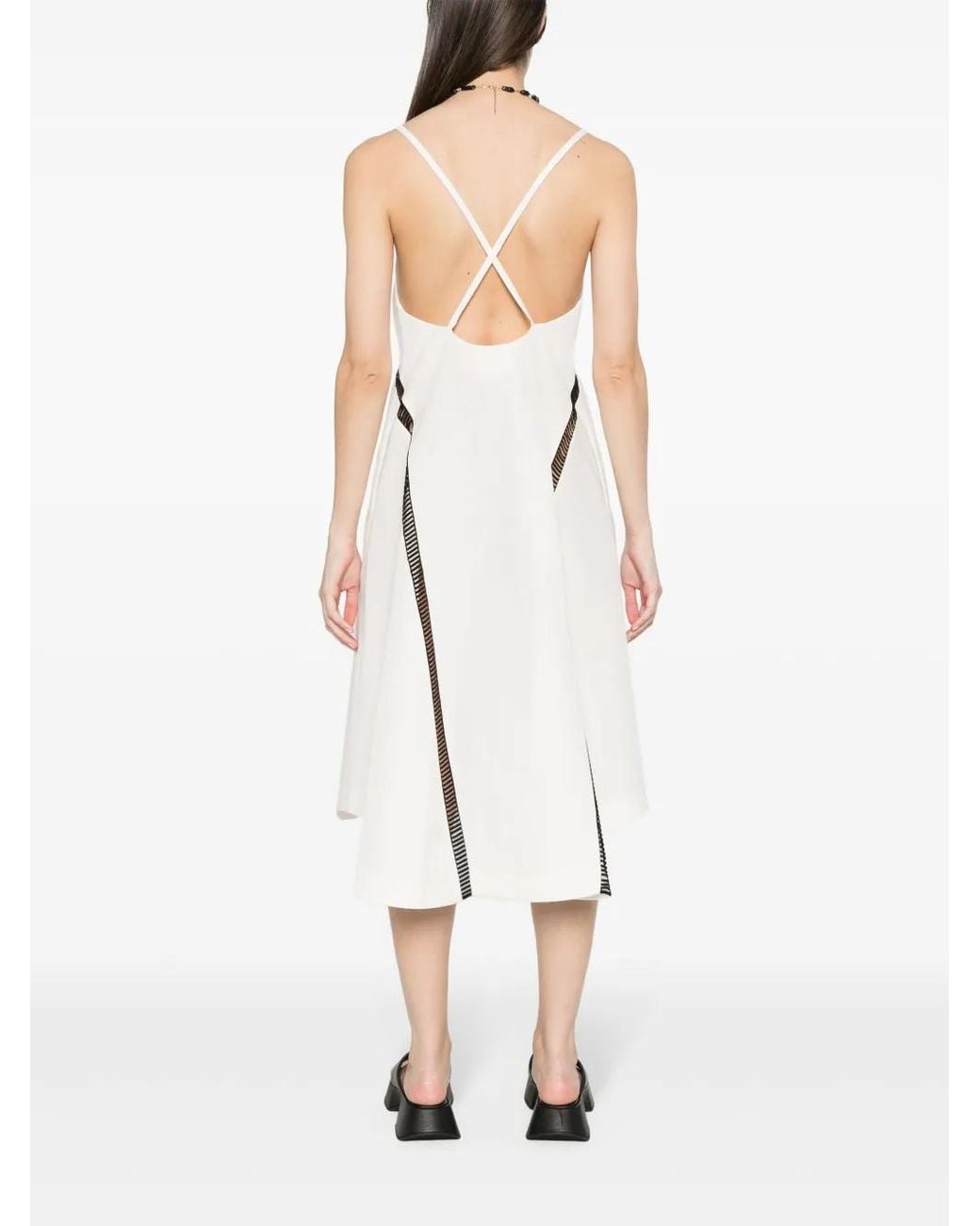 Sacai White V-Neck Midi Dress
