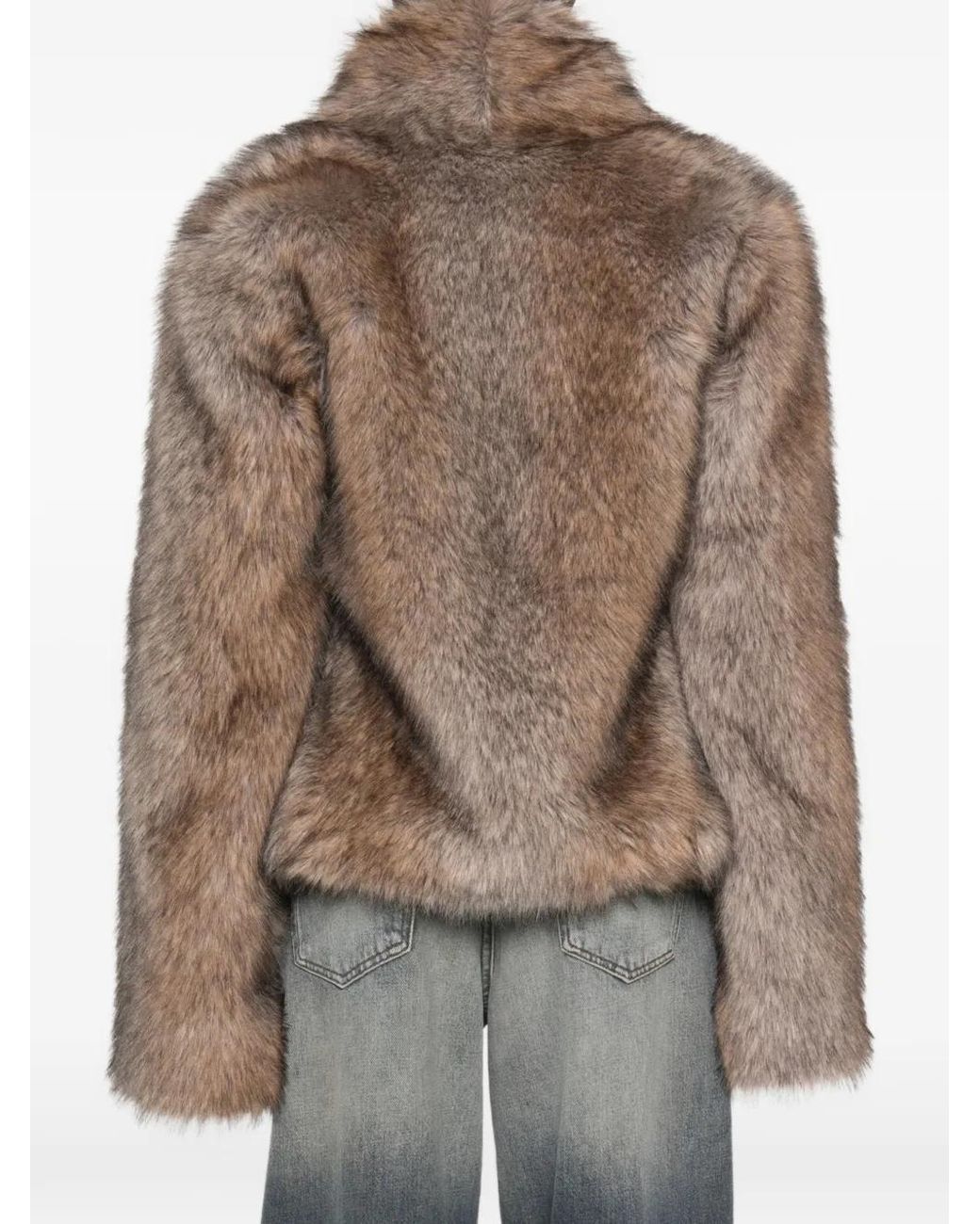 BB COUTURE Brown Faux-Fur Wide-Lapel Coat