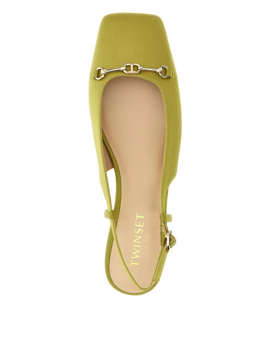 Twinset Green Square-Toe Ballerina Shoes
