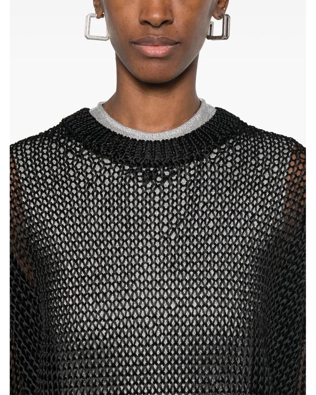 Jil Sander Black Oversized Perforated Silk Knit Sweater