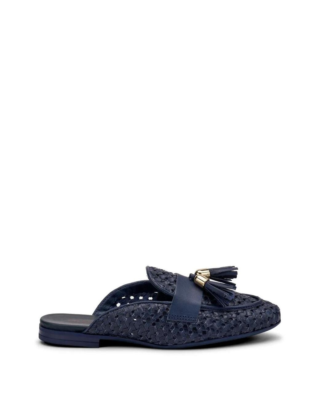 Frau Blue Woven Tassel Flat Mules