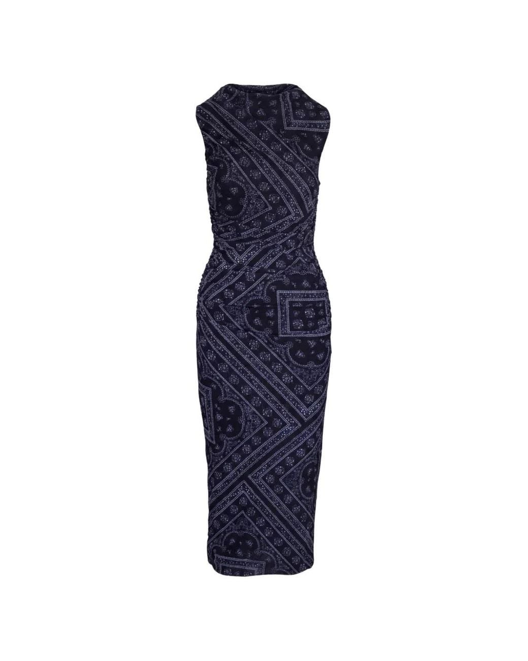 Veronica Beard Blue Sylviani Paisley-Print Ruched Midi Dress