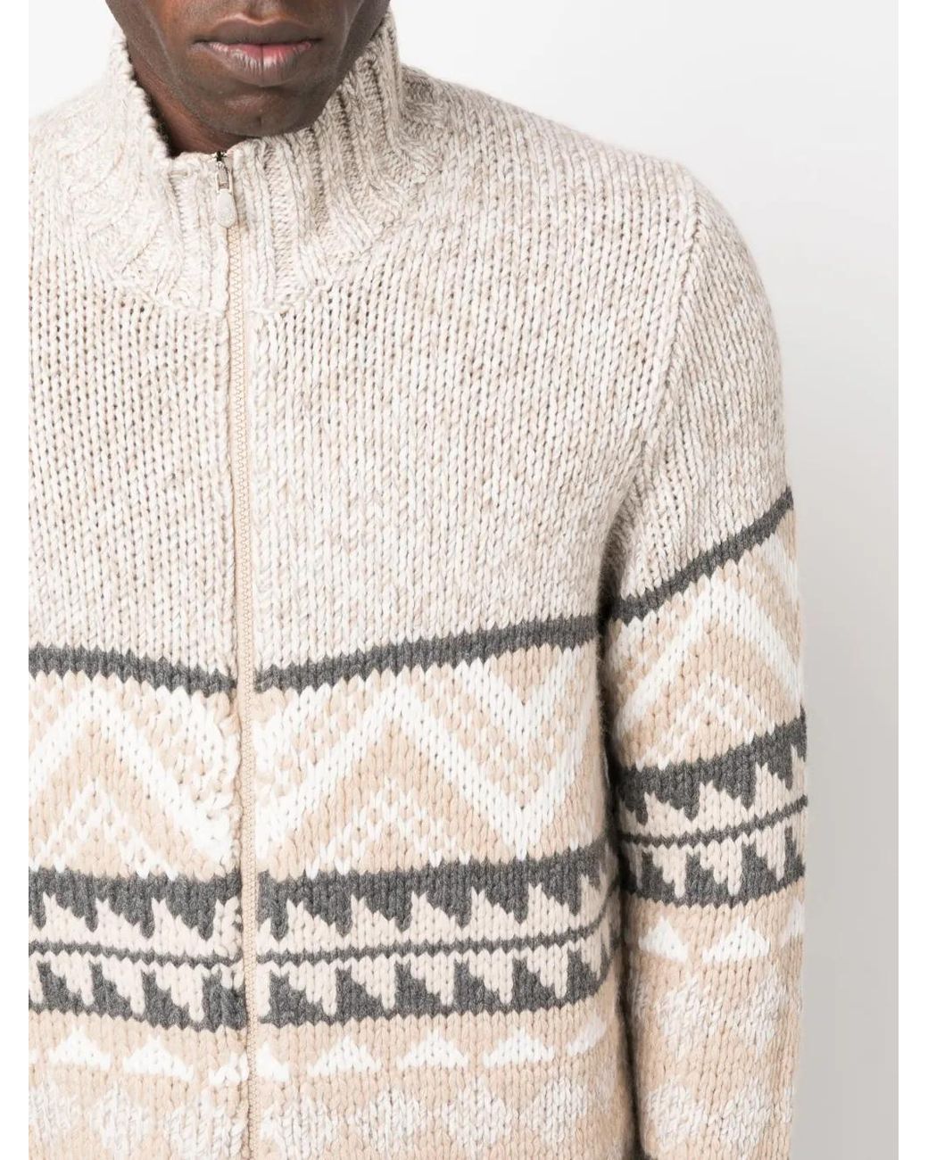 Brunello Cucinelli Gray Intarsia-Knit Cashmere Zipped Cardigan for men