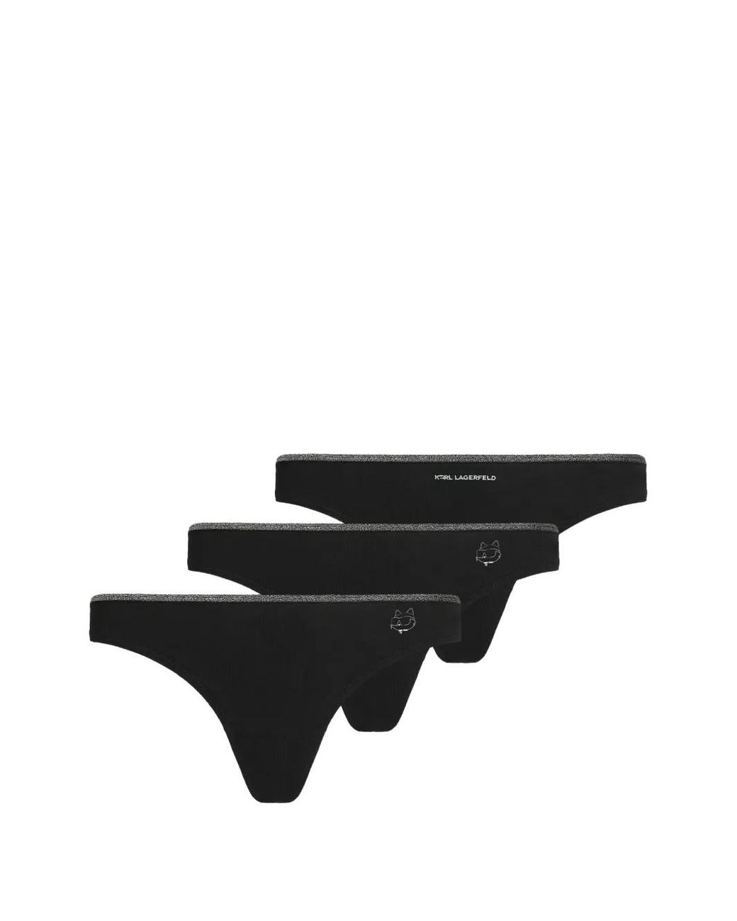 Karl Lagerfeld Black Lot De Trois Strings Ikon Scintillants