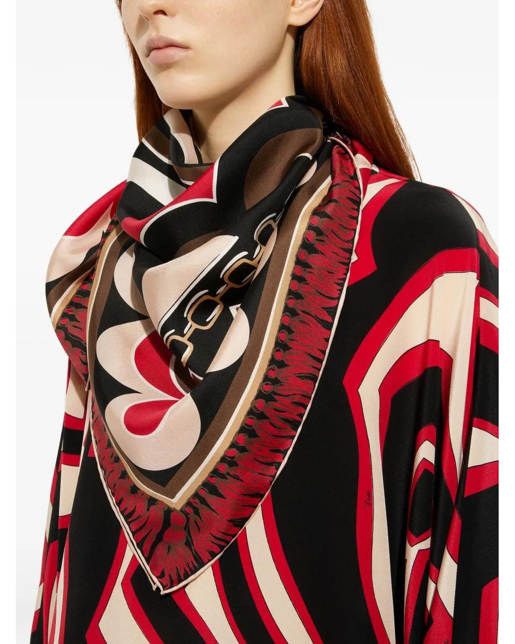 Emilio Pucci Red Istrice-Print Silk Scarf