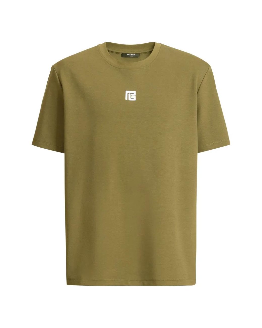 Balmain Green T-Shirt With Embroidered Logo for men