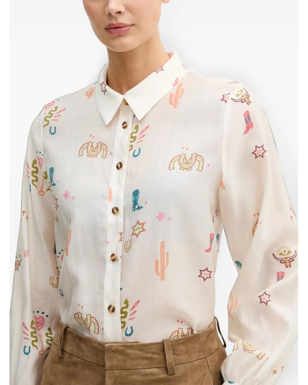 Never Fully Dressed White Graphic-Print Button-Down Shirt
