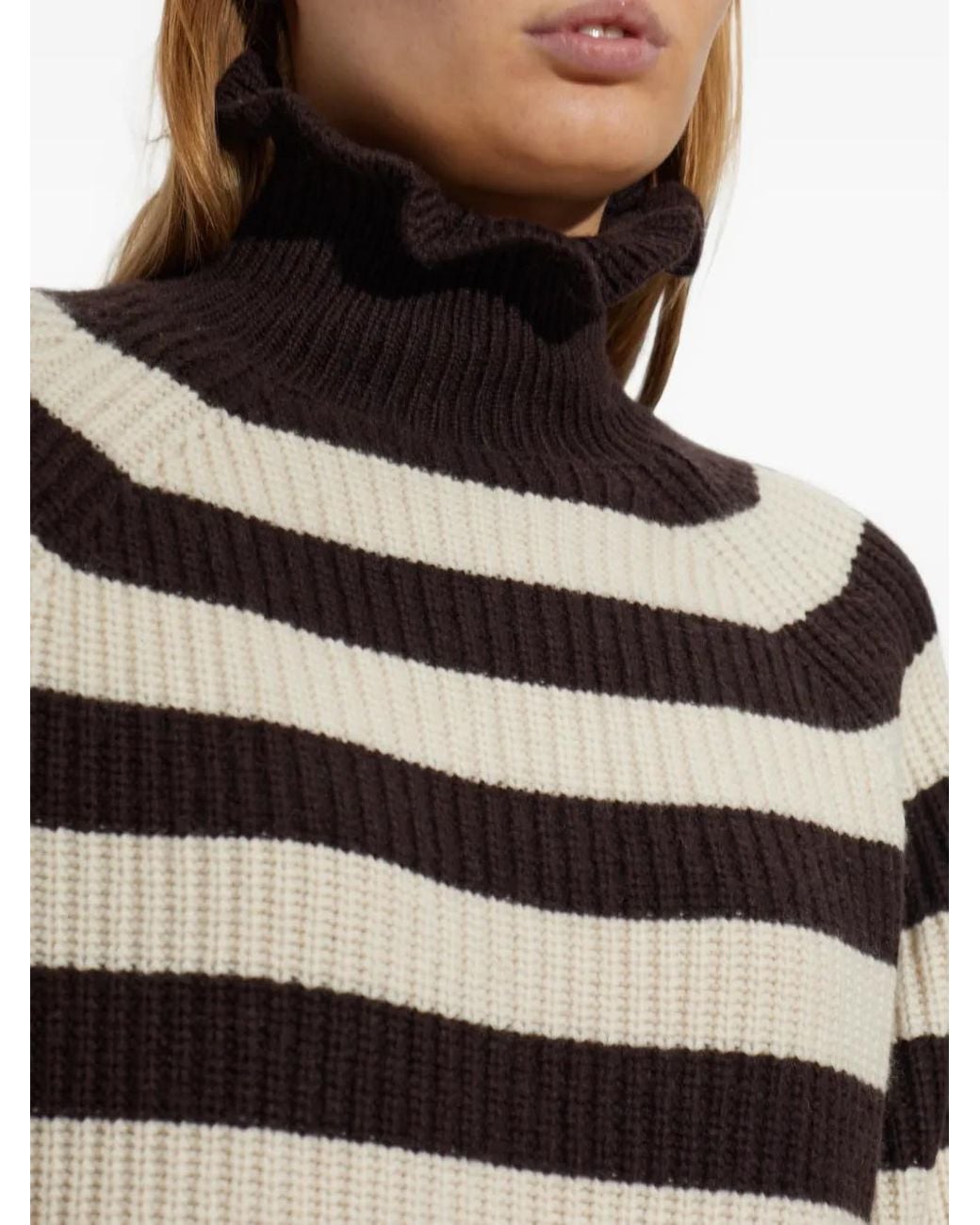 Max Mara Black Pontile Ruffled-Trim Striped Sweater