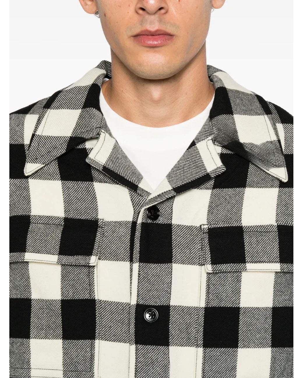 AMI Black Check-Pattern Button-Up Shirt