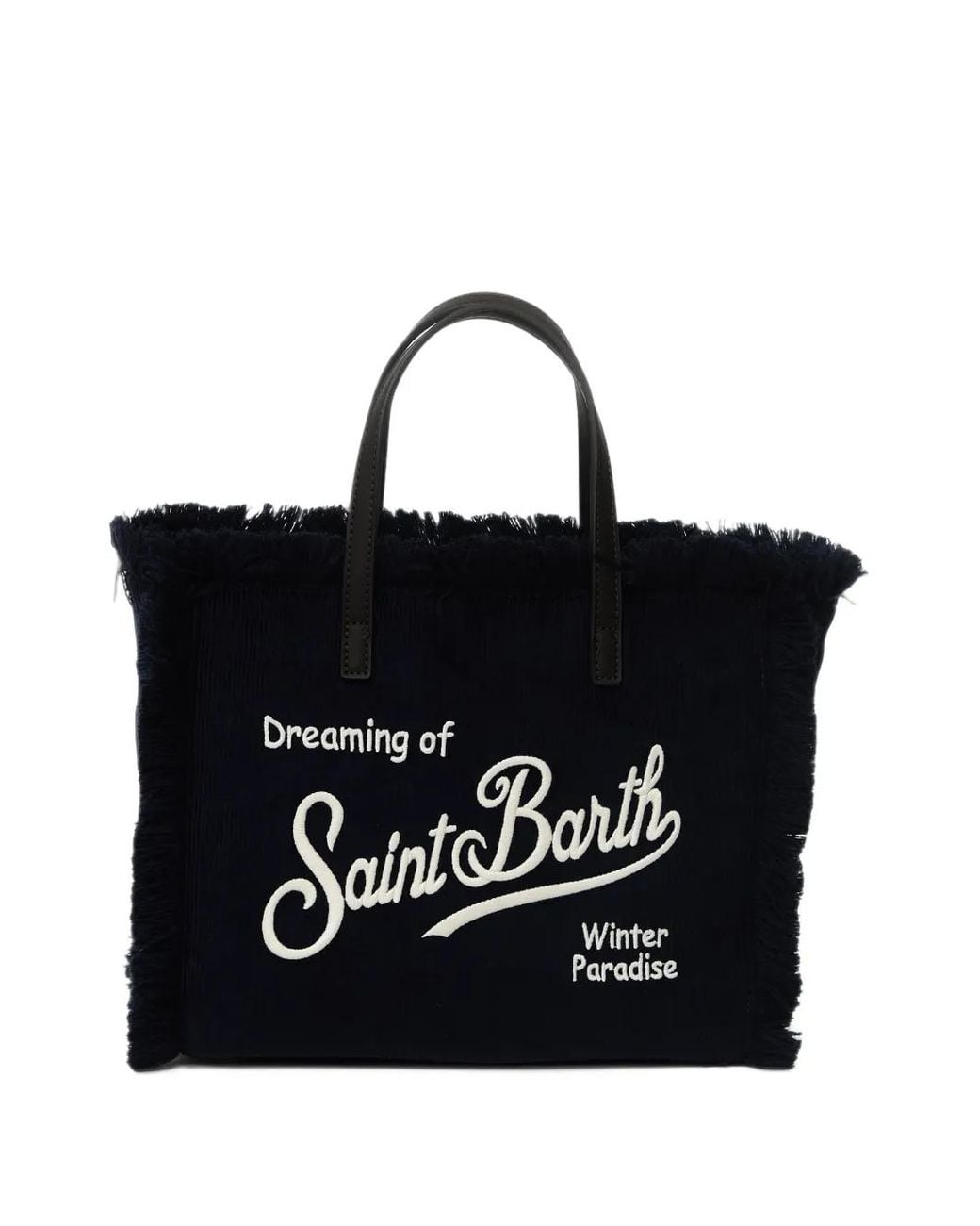 Mc2 Saint Barth Black Colette Fringed-Edge Corduroy Tote Bag
