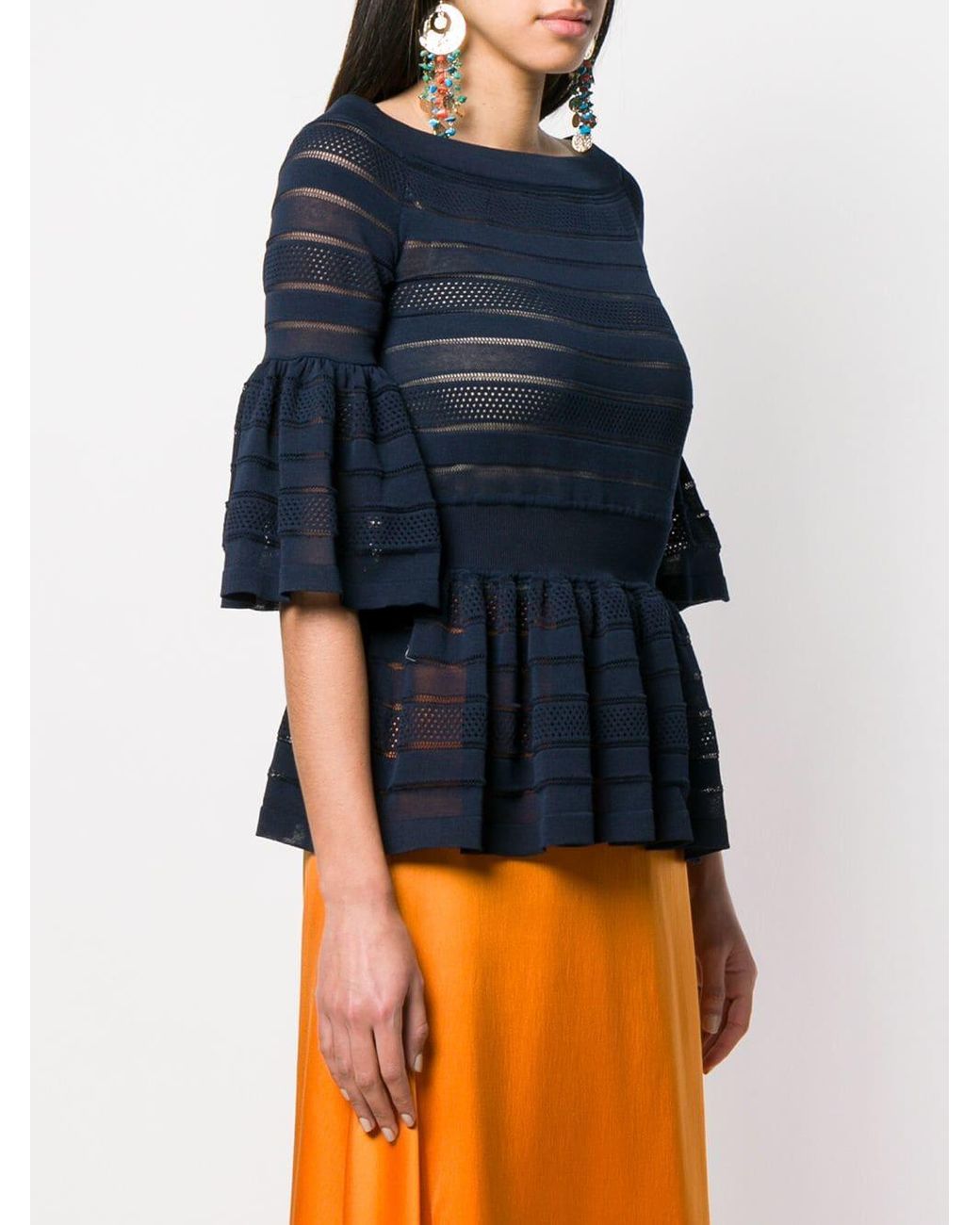 Antonino Valenti Cotton Decorative Perforations Top In Blue Lyst