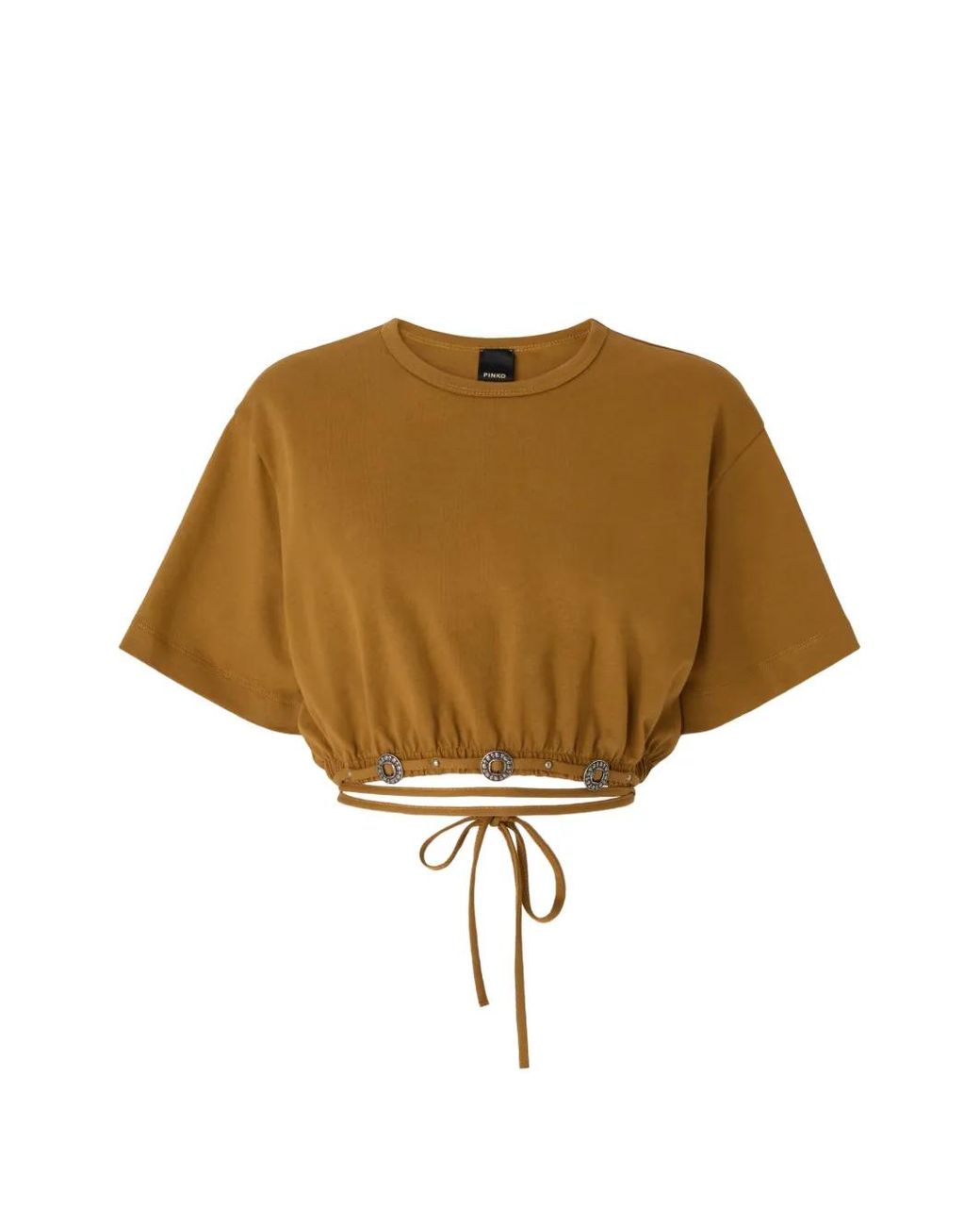 Pinko Natural Cropped T-Shirt With Lace And Texan Details