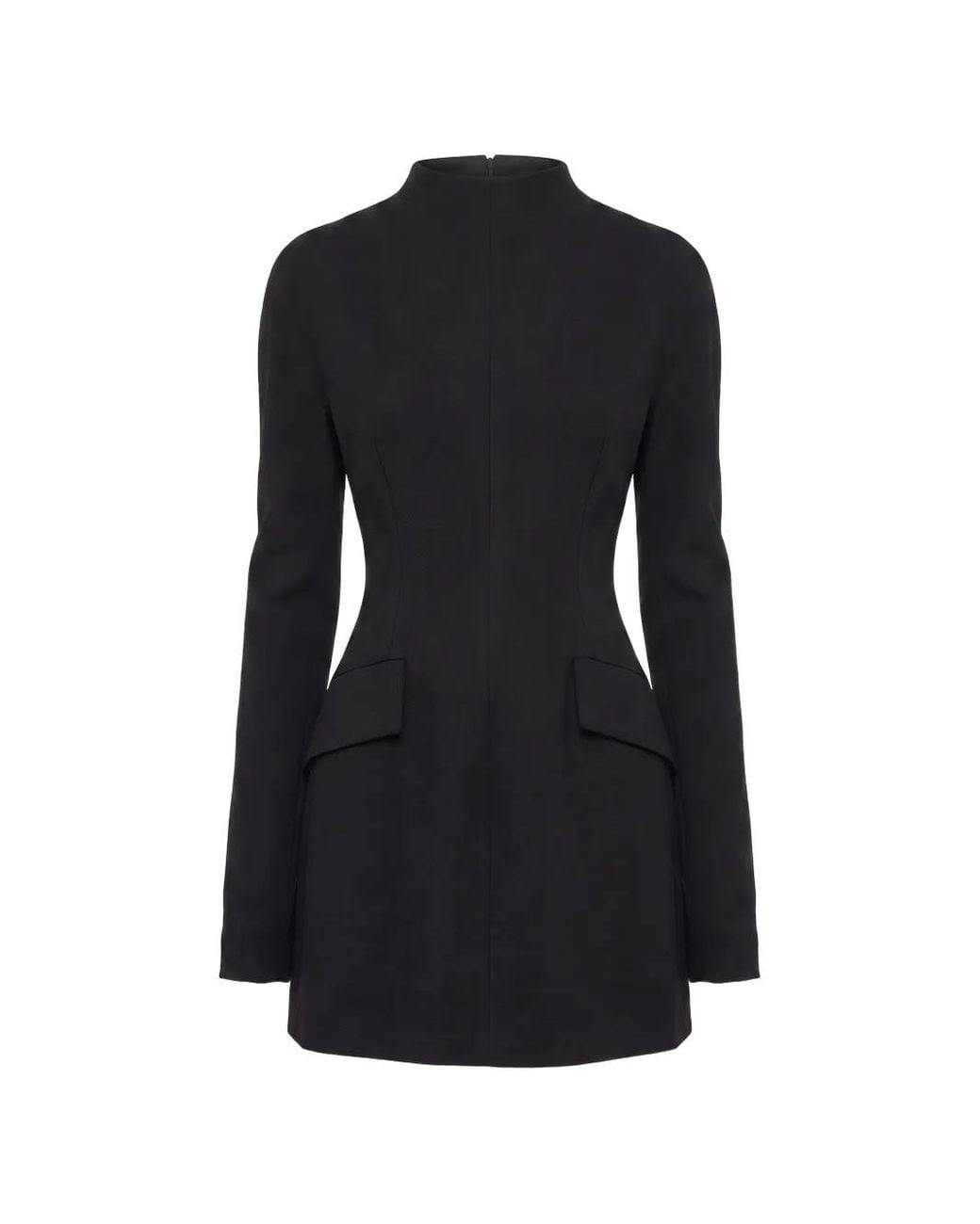Sportmax Black Structured Mock-Neck Long-Sleeve Mini Dress