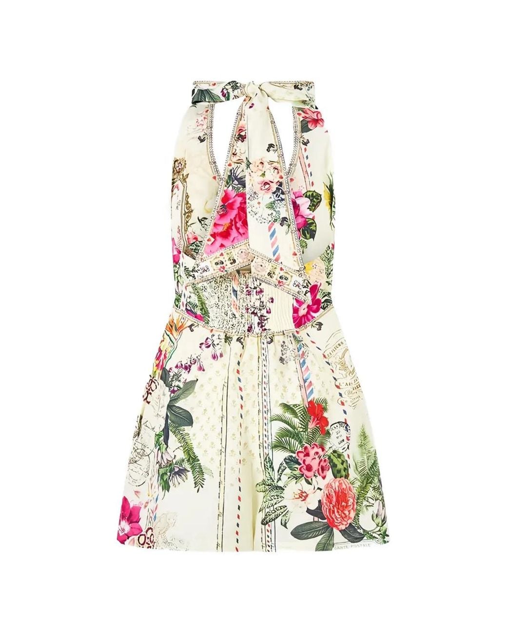 Camilla White Floral-Print Halterneck Playsuit