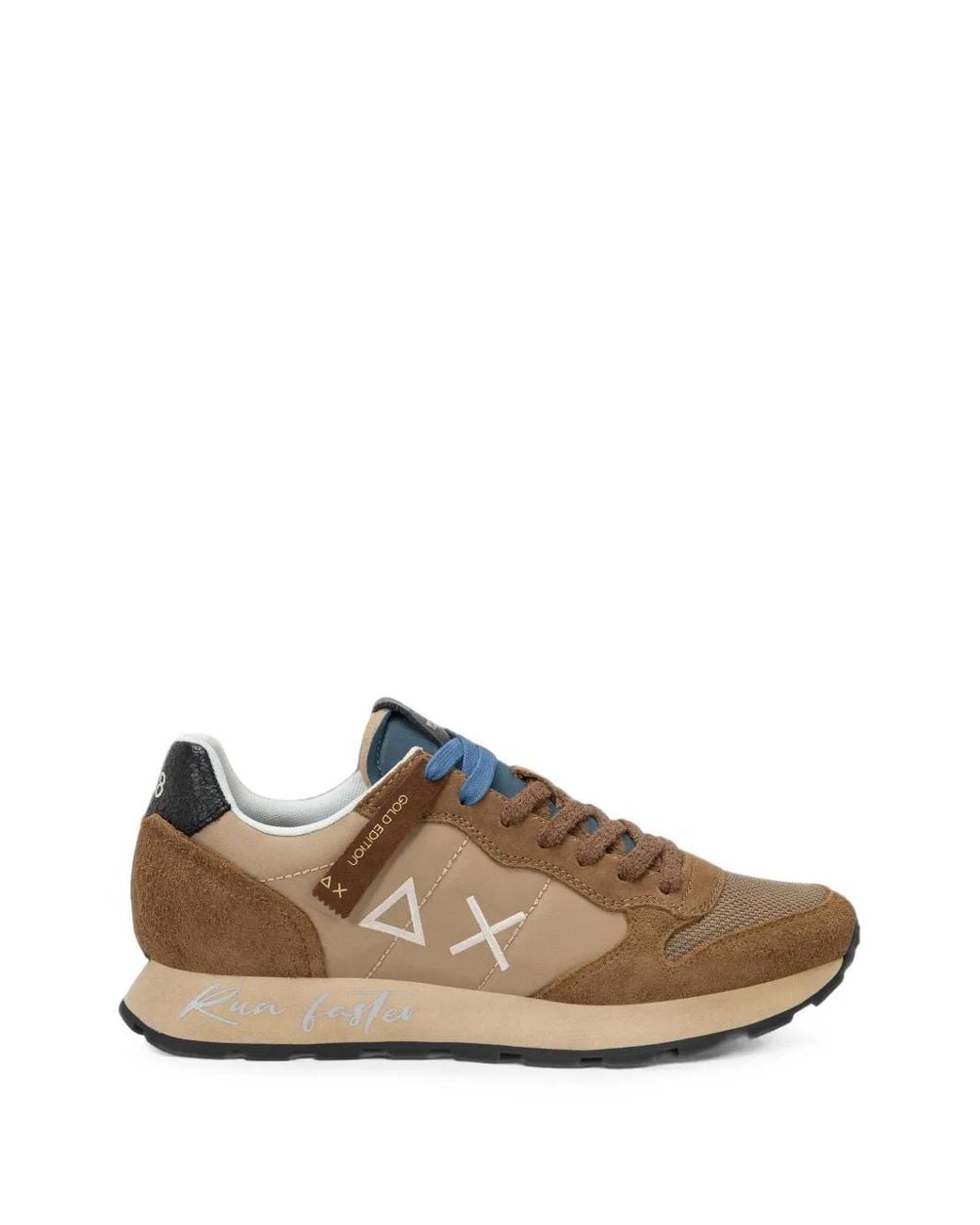 Sun 68 Brown Logo-Embroidered Panelled Sneakers for men