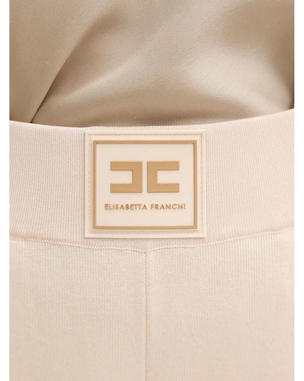 Elisabetta Franchi Natural Knit Fabric Trousers With Shiny Bands