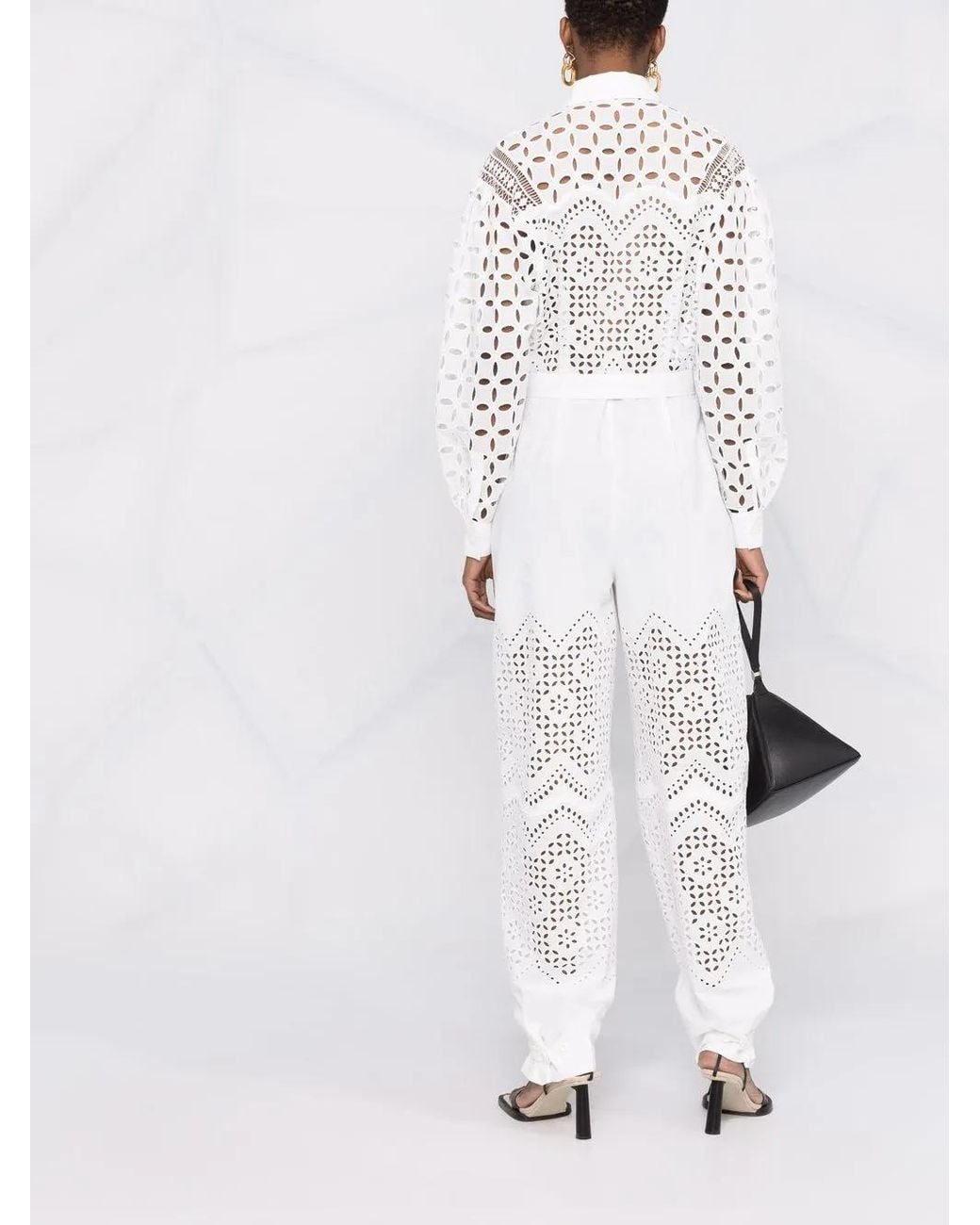 Alberta Ferretti White Broderie Belted Bodysuit