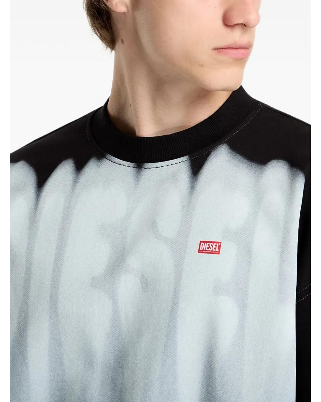 DIESEL Black Cotton Sweatshirt With Graphic-Print for men