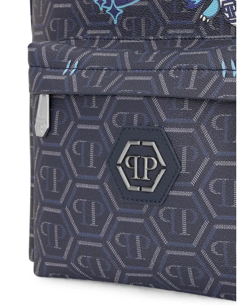 Philipp Plein Blue Backpack Space Dragons Monogram for men