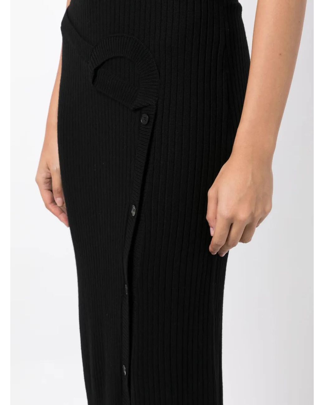 Feng Chen Wang Black Ribbed-Knit Wool Midi Skirt