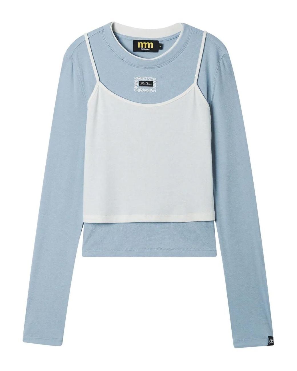 Mini Cream Blue Lace-Trim Long-Sleeve T-Shirt