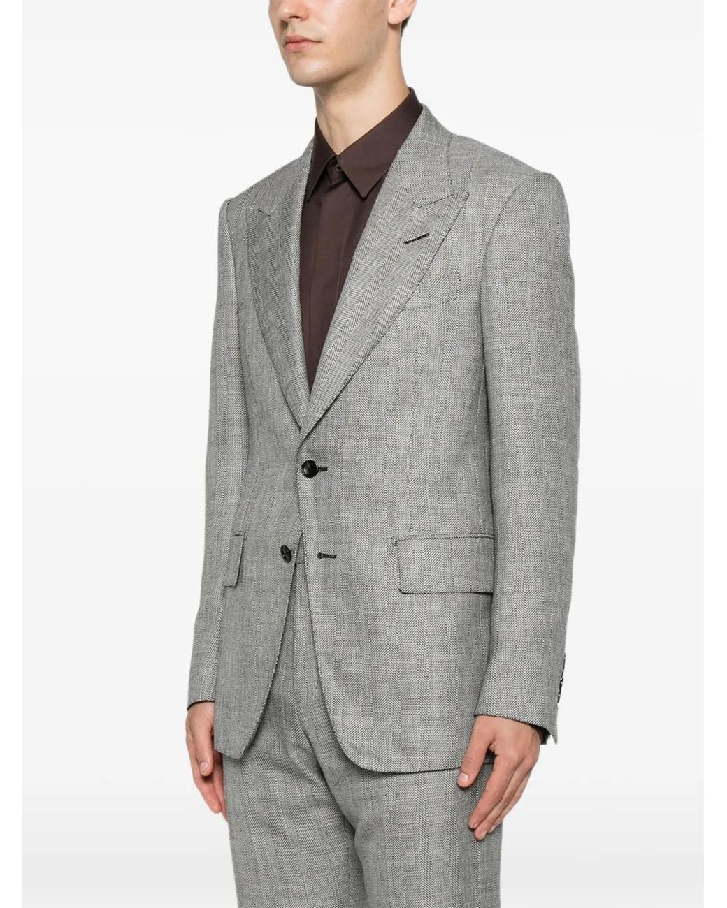 Tom Ford Gray Herringbone-Pattern Peak-Lapels Blazer for men