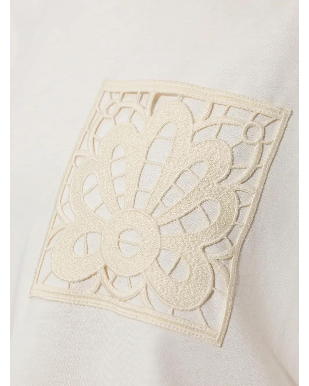 Moncler White T-Shirt À Patch En Dentelle