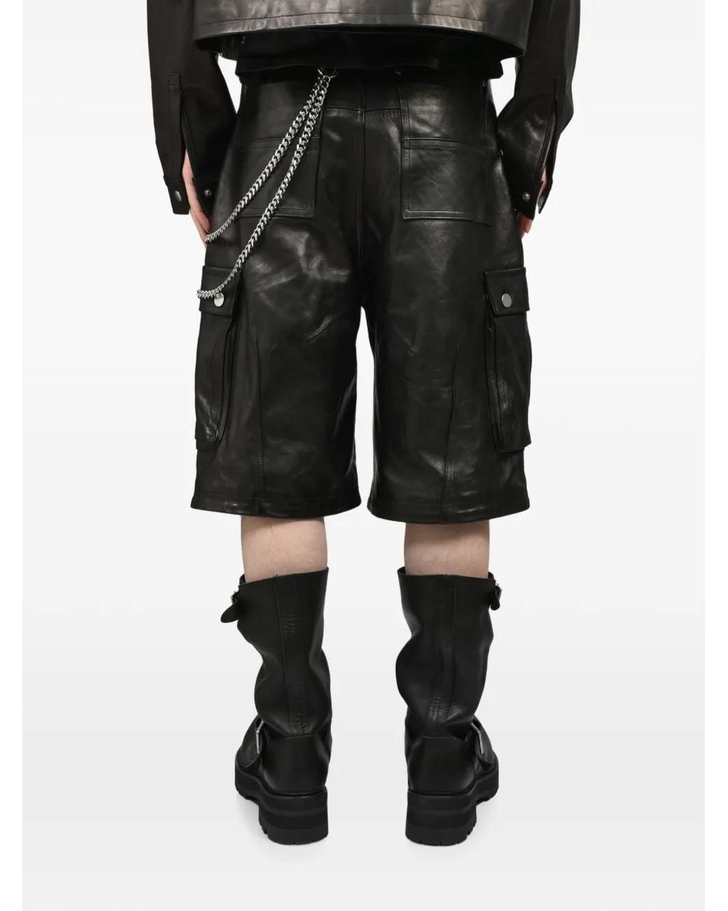FILTH Gray Short Cargo En Peau D'Agneau for men