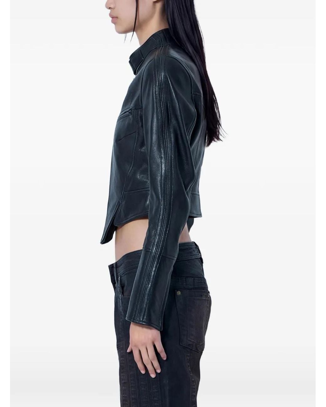 KNWLS Blue Claw Cropped Leather Jacket