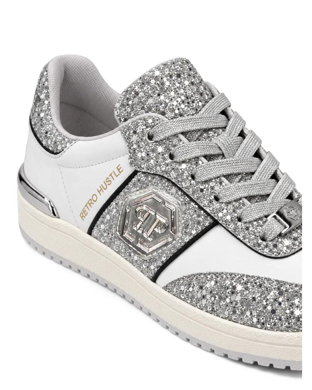 Philipp Plein White Sneakers Retro Hustle Mix Glitter