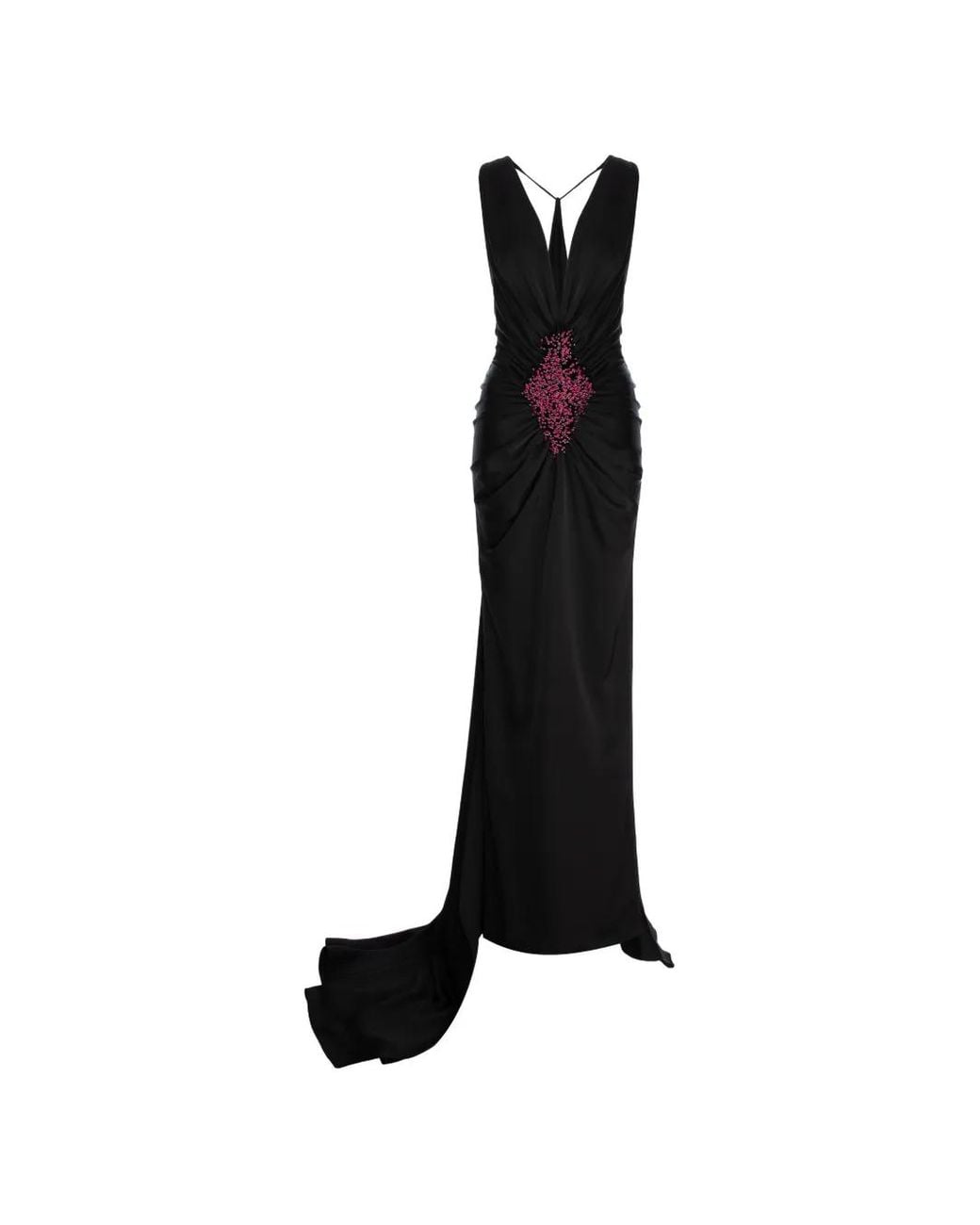 V:PM ATELIER Black Kennedy Embellished Gathered Gown
