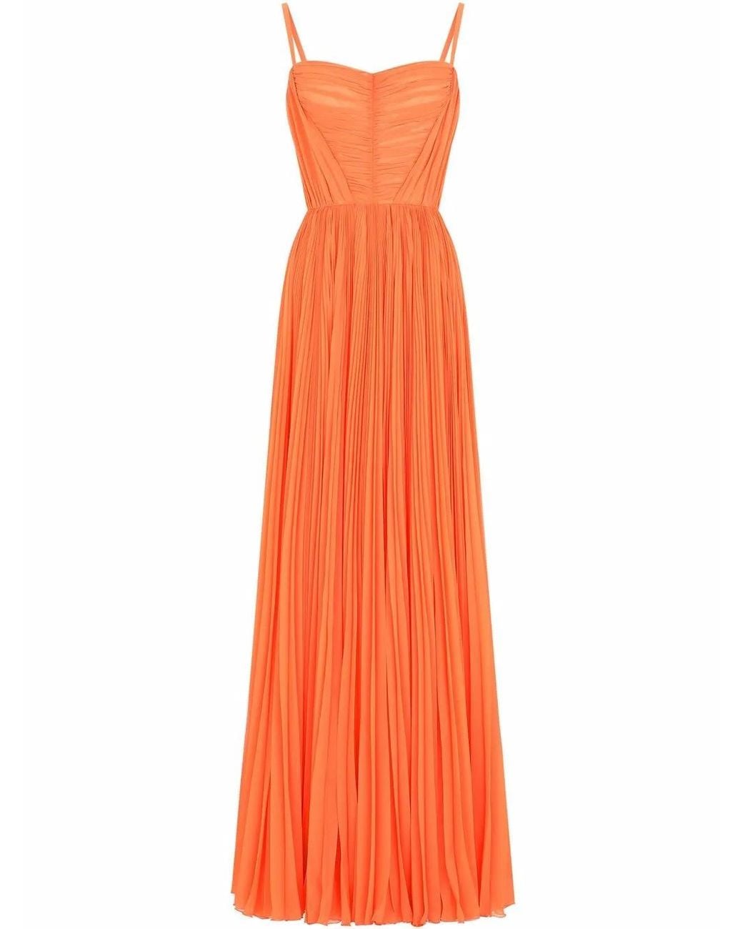 Dolce & Gabbana Orange Robe Longue À Design Plissé