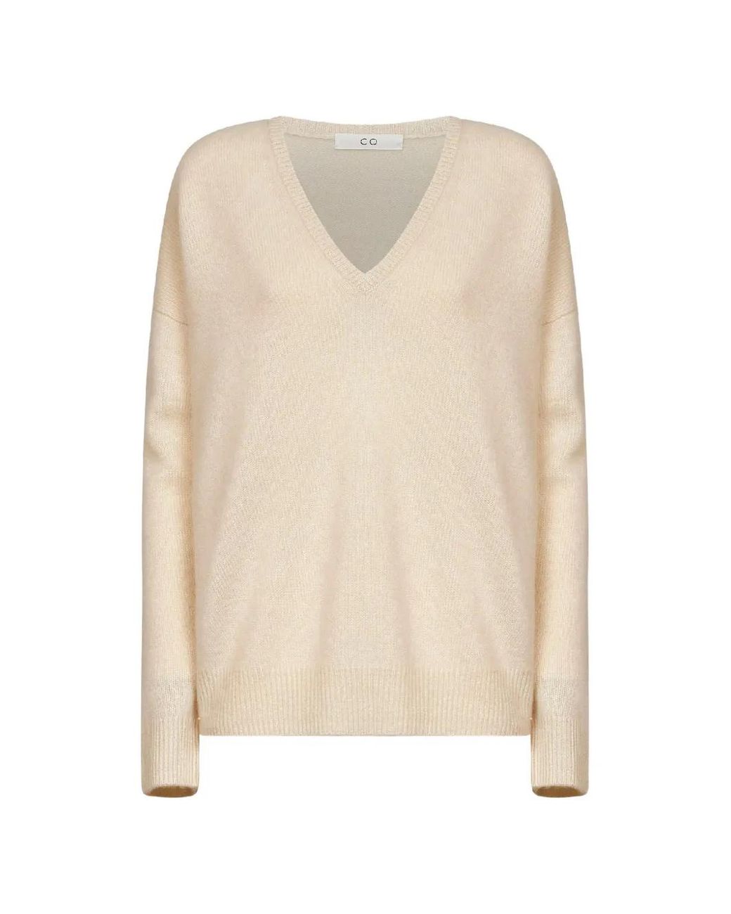 Co. White V-Neck Cashmere Sweater