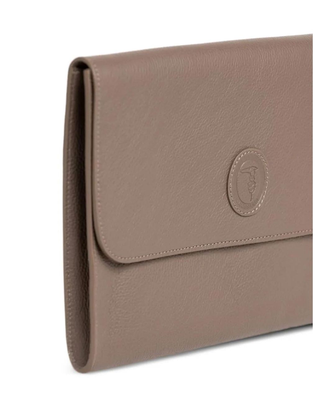 Trussardi Brown Logo-Patch Pebbled Clutch Bag for men