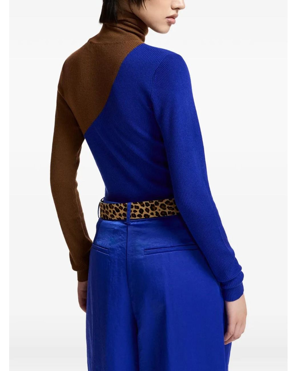 Essentiel Antwerp Blue Ribbed-Knit Two-Tone Sweater