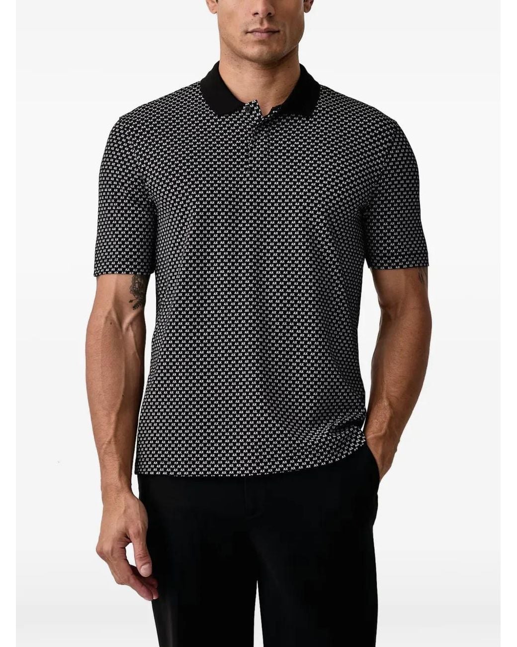 ARMANI EXCHANGE Black Logo-Print Short-Sleeve Polo Shirt for men
