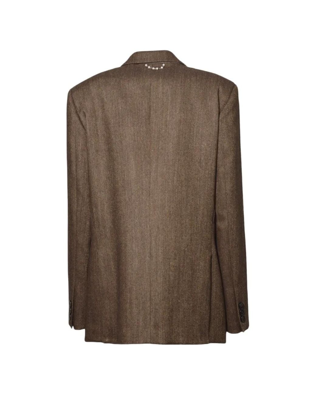SOLOTRE Brown Herringbone Double-Breasted Blazer
