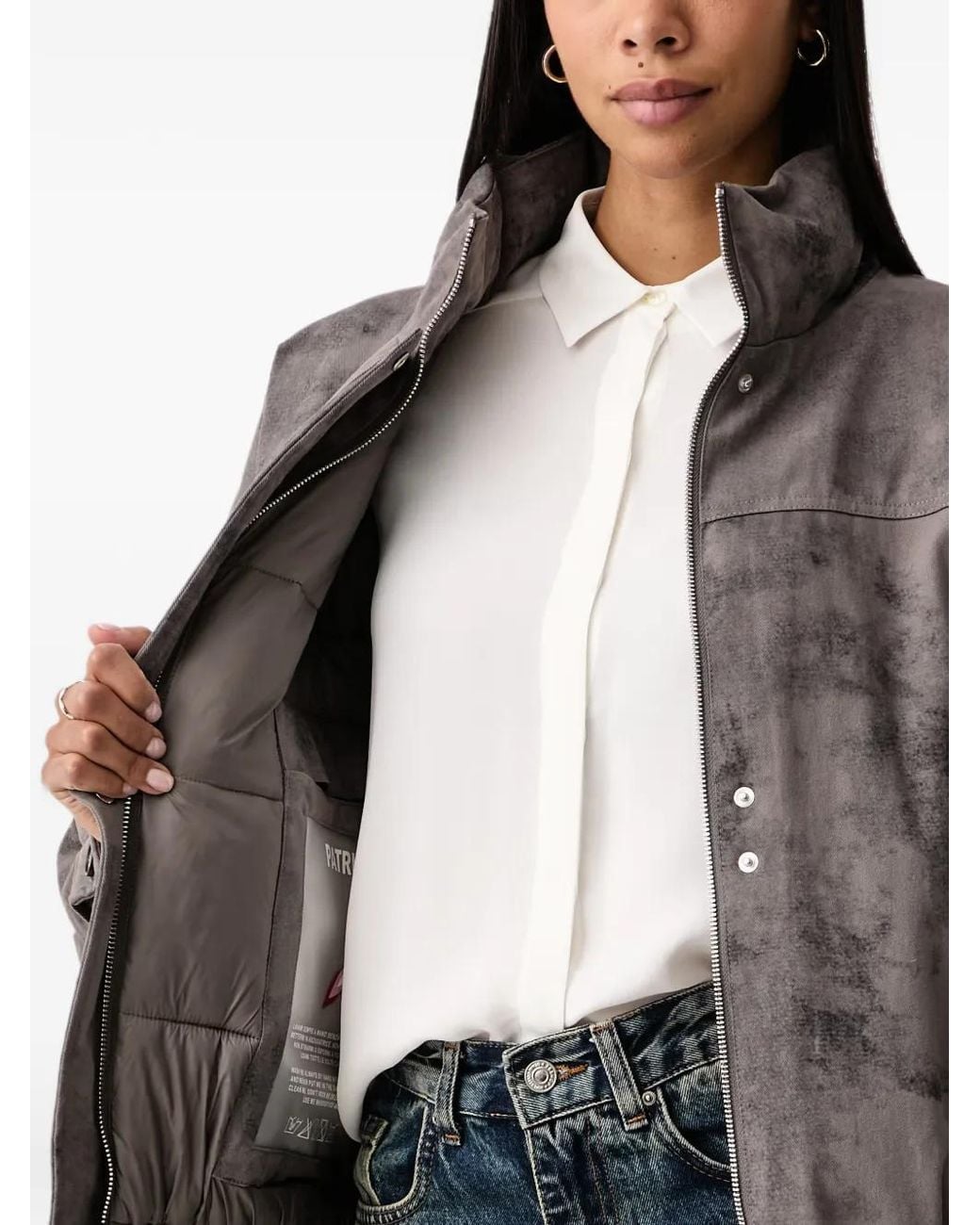 Patrizia Pepe Gray Faded-Effect Zip-Up Bomber Jacket