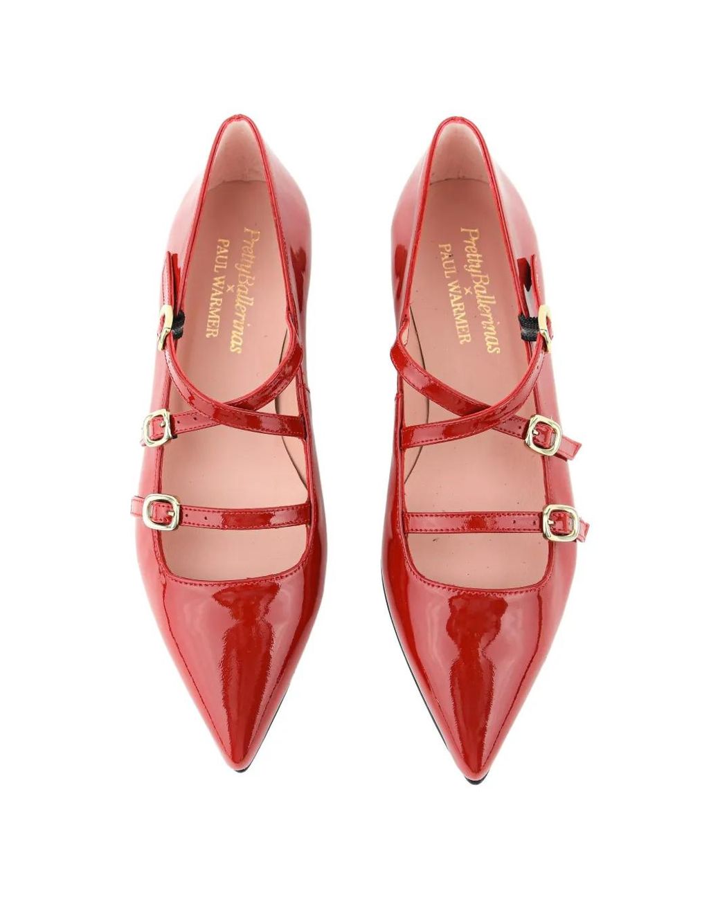 Pretty Ballerinas Red Clementine Triple-Strap Patent-Finish Flat Pumps