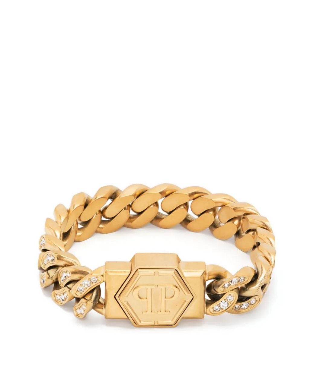 Philipp Plein Metallic Hexagon Crystal-Embellished Bracelet for men