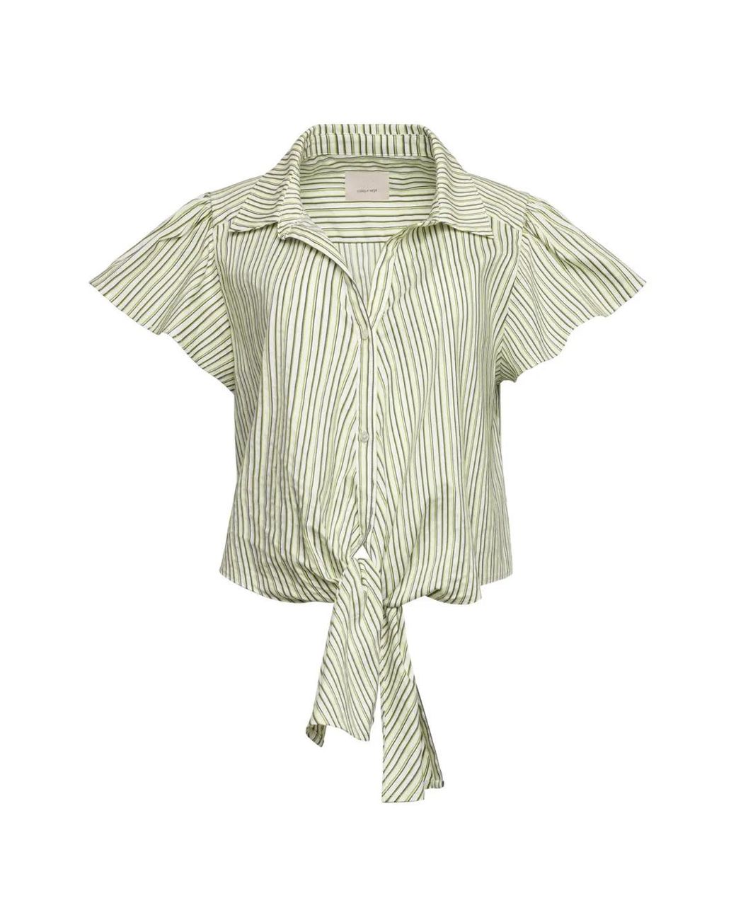 Cinq À Sept Green Striped Flutter-Sleeve Blouse
