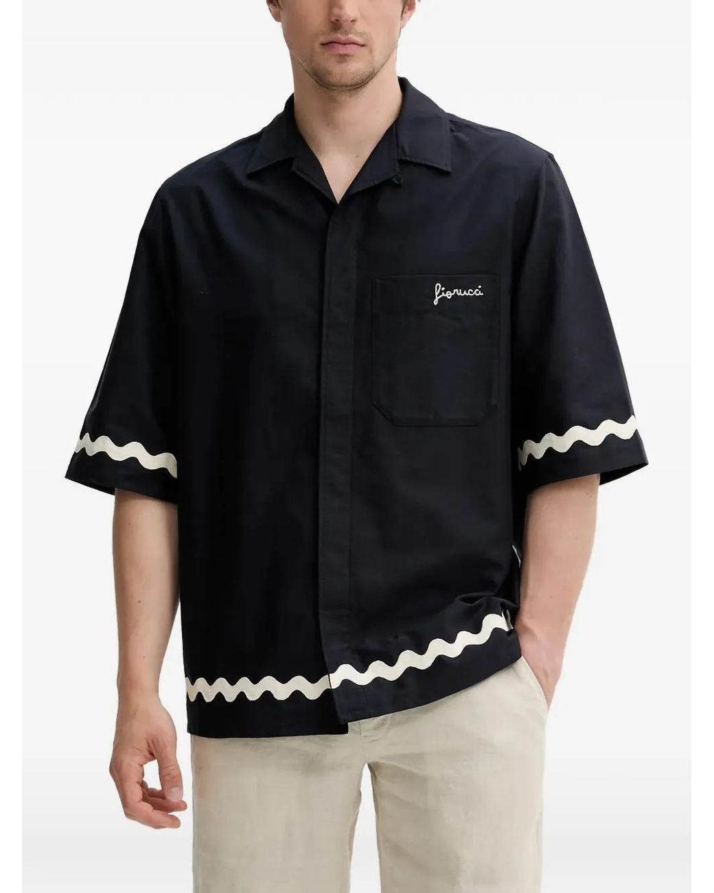 Fiorucci Black Embroidered Shirt for men