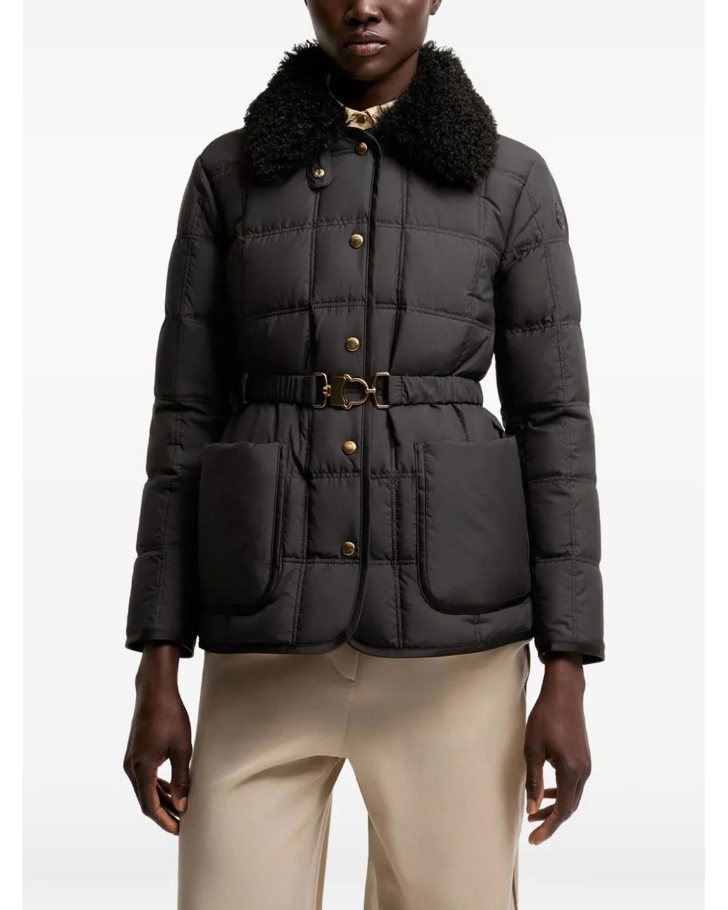 Moncler Black Cygnes Belted Short Down Jacket