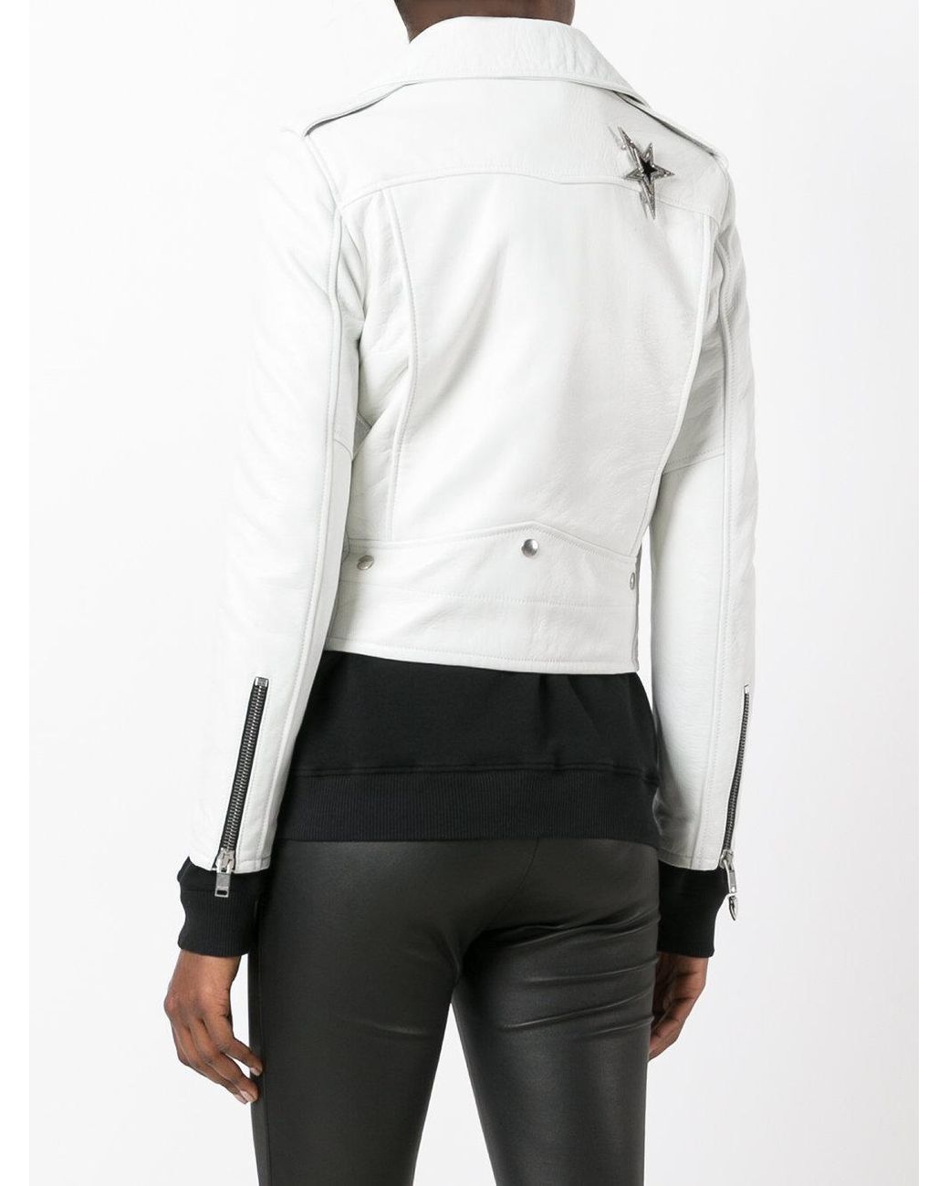 Saint Laurent Classic Ysl Biker Jacket in White Lyst